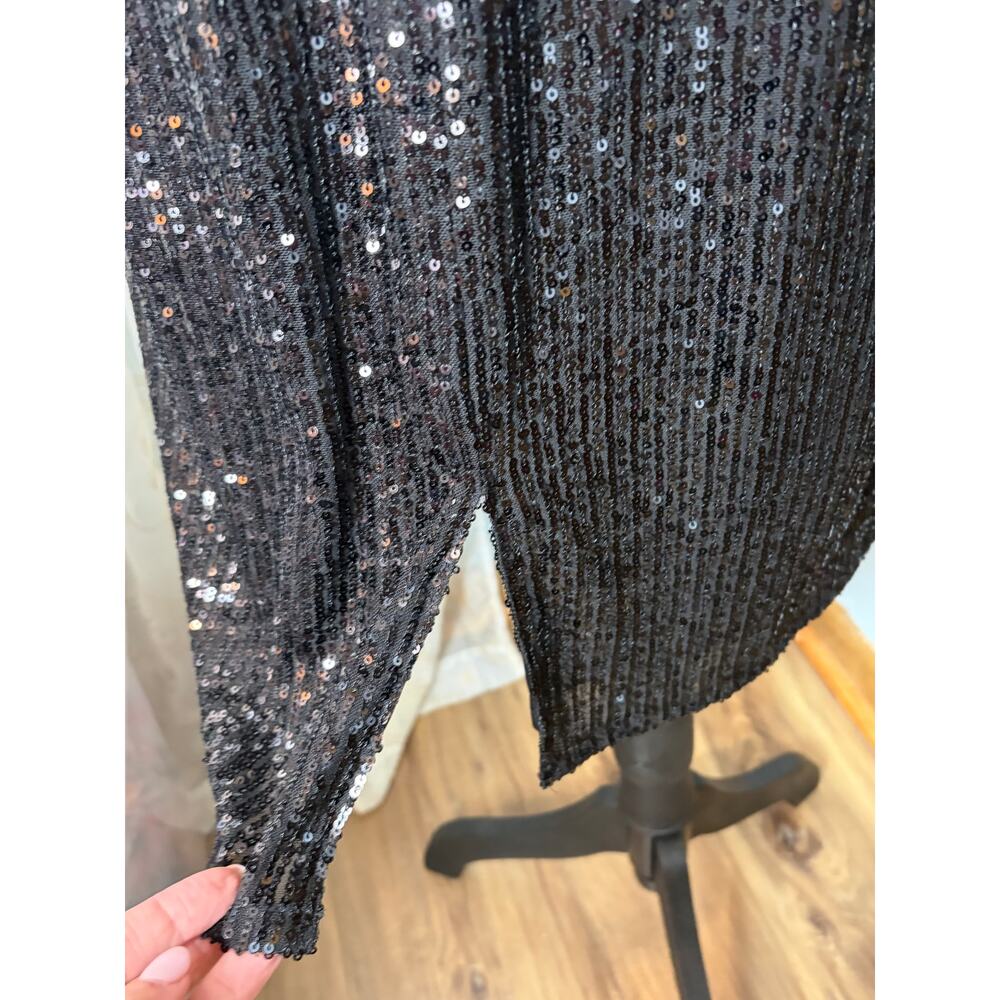 Nanette Lepore Black Sequin Dress Long Sleeve V back Cocktail Party Size 12 NWT - Picture 8 of 8